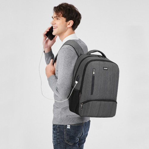 Kono Multi Compartment Backpack with USB Connectivity - Grey | Stylish & Functional, Ideal for Everyday Use