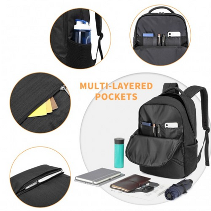 Kono Multi Compartment Backpack with USB Connectivity - Black, Stylish & Functional, Water-Repellent, Laptop Pocket, Adjustable Straps