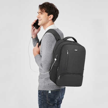 Kono Multi Compartment Backpack with USB Connectivity - Black, Stylish & Functional, Water-Repellent, Laptop Pocket, Adjustable Straps