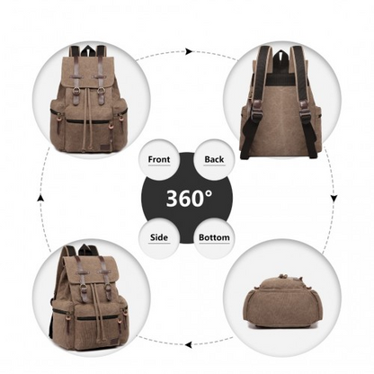 Kono Large Multi-Function Leather Canvas Backpack - Coffee | Stylish & Functional