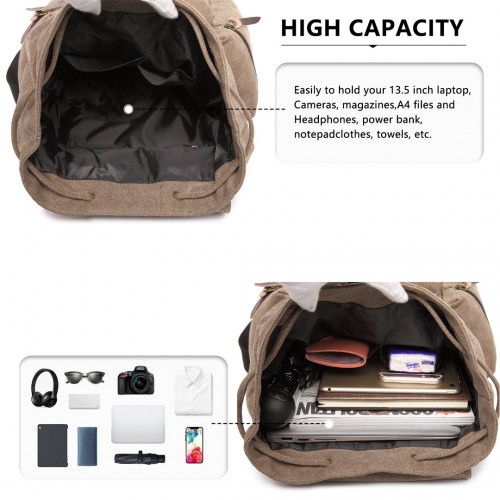 Kono Large Multi-Function Leather Canvas Backpack - Coffee | Stylish & Functional