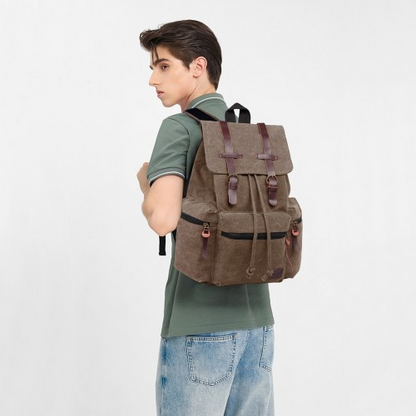 Kono Large Multi-Function Leather Canvas Backpack - Coffee | Stylish & Functional