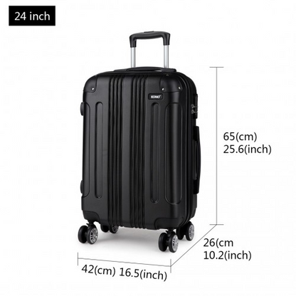 Kono 24 Inch ABS Hard Shell Suitcase Luggage - Lightweight & Durable - Black