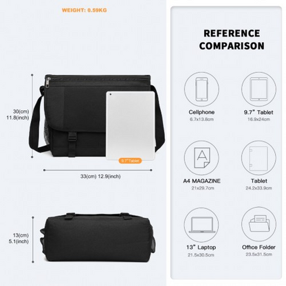 Kono High Security Messenger Bag Satchel Shoulder Bag - Black | EQ2260 | 15.6" Laptop Compatible