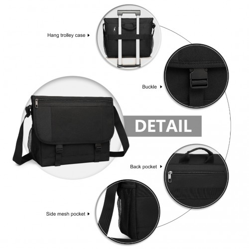 Kono High Security Messenger Bag Satchel Shoulder Bag - Black | EQ2260 | 15.6" Laptop Compatible