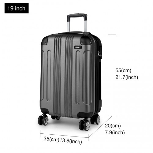 Kono 19 Inch ABS Hard Shell Suitcase Luggage - Grey | Lightweight & Durable