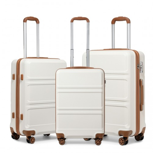K1871-1L - Kono ABS Sculpted Horizontal Design 3 Piece Suitcase Set - Cream