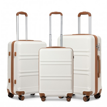 K1871-1L - Kono ABS Sculpted Horizontal Design 3 Piece Suitcase Set - Cream