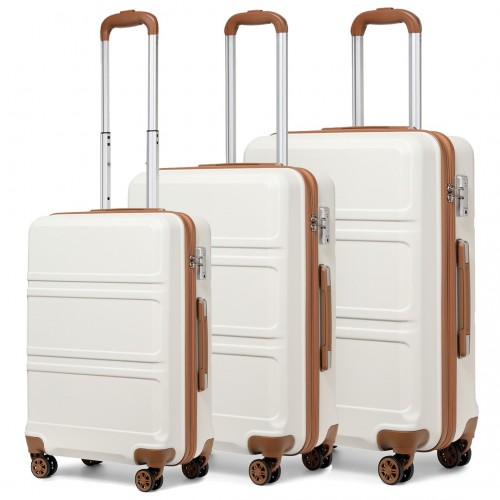 K1871-1L - Kono ABS Sculpted Horizontal Design 3 Piece Suitcase Set - Cream