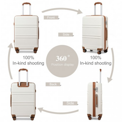K1871-1L - Kono ABS Sculpted Horizontal Design 3 Piece Suitcase Set - Cream