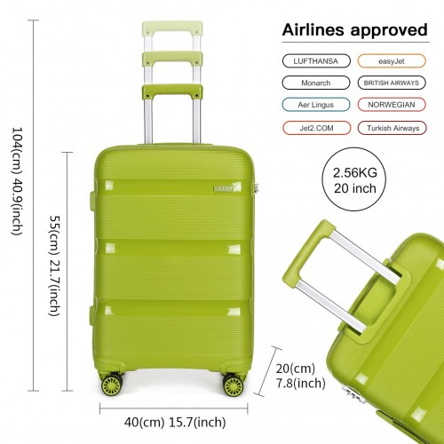 K2092L - Kono Bright Hard Shell PP Suitcase 3 Pieces Set - Classic Collection - Green