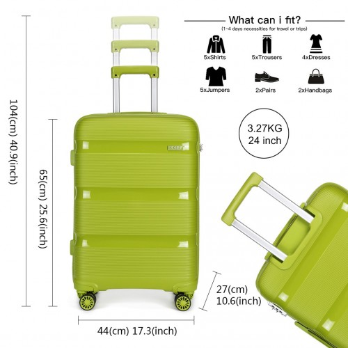 K2092L - Kono Bright Hard Shell PP Suitcase 3 Pieces Set - Classic Collection - Green