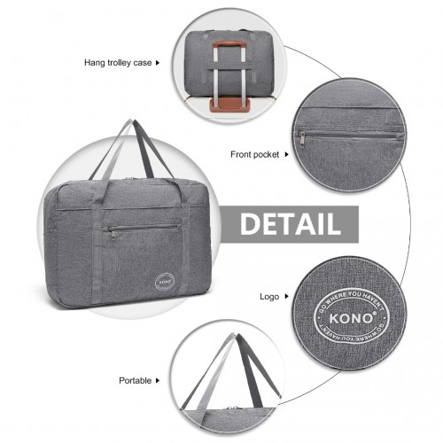 Kono Foldable Waterproof Storage Cabin Travel Handbag - Grey - EQ2308