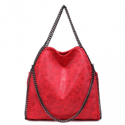 Miss Lulu Metallic Effect Chain Tote Bag - Red | Versatile & Stylish Handbag