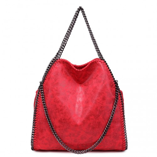 Miss Lulu Metallic Effect Chain Tote Bag - Red | Versatile & Stylish Handbag