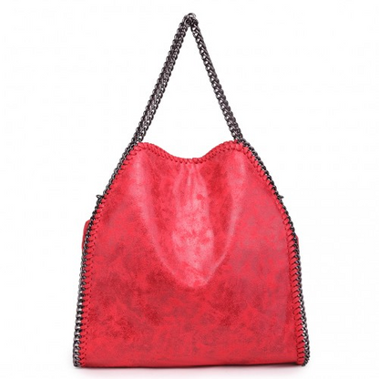 Miss Lulu Metallic Effect Chain Tote Bag - Red | Versatile & Stylish Handbag