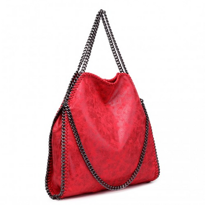 Miss Lulu Metallic Effect Chain Tote Bag - Red | Versatile & Stylish Handbag