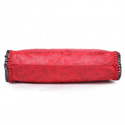 Miss Lulu Metallic Effect Chain Tote Bag - Red | Versatile & Stylish Handbag