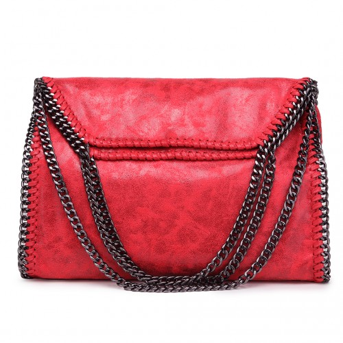 Miss Lulu Metallic Effect Chain Tote Bag - Red | Versatile & Stylish Handbag