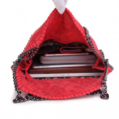 Miss Lulu Metallic Effect Chain Tote Bag - Red | Versatile & Stylish Handbag