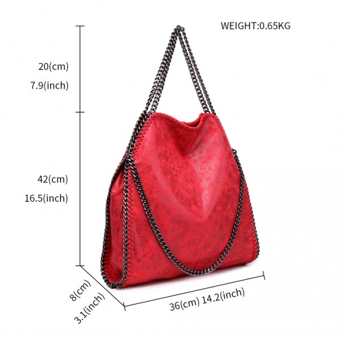 Miss Lulu Metallic Effect Chain Tote Bag - Red | Versatile & Stylish Handbag