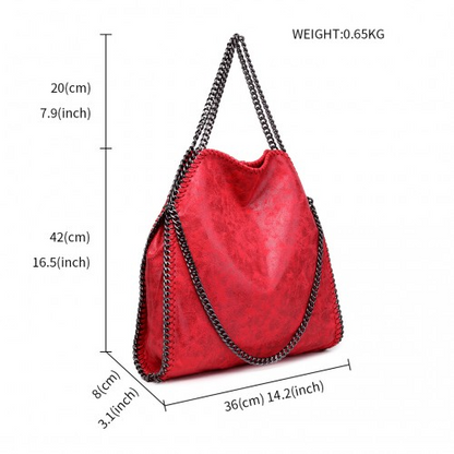 Miss Lulu Metallic Effect Chain Tote Bag - Red | Versatile & Stylish Handbag