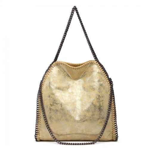 Miss Lulu Metallic Effect Chain Tote Bag - Yellow | Stylish & Versatile