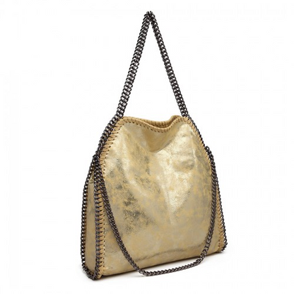 Miss Lulu Metallic Effect Chain Tote Bag - Yellow | Stylish & Versatile