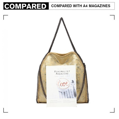 Miss Lulu Metallic Effect Chain Tote Bag - Yellow | Stylish & Versatile