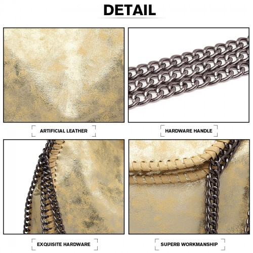 Miss Lulu Metallic Effect Chain Tote Bag - Yellow | Stylish & Versatile