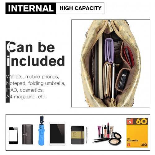 Miss Lulu Metallic Effect Chain Tote Bag - Yellow | Stylish & Versatile