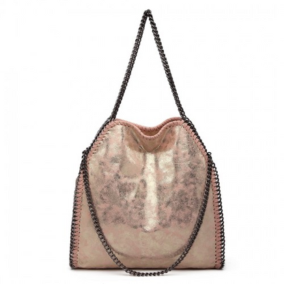 Miss Lulu Metallic Effect Chain Tote Bag - Pink | Stylish & Versatile Handbag