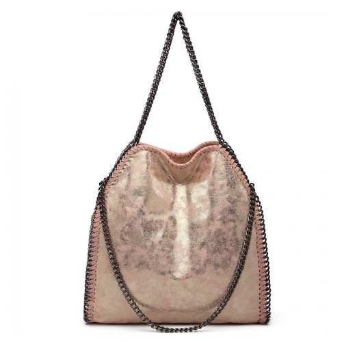 Miss Lulu Metallic Effect Chain Tote Bag - Pink | Stylish & Versatile Handbag