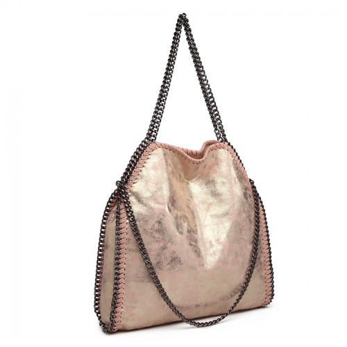 Miss Lulu Metallic Effect Chain Tote Bag - Pink | Stylish & Versatile Handbag
