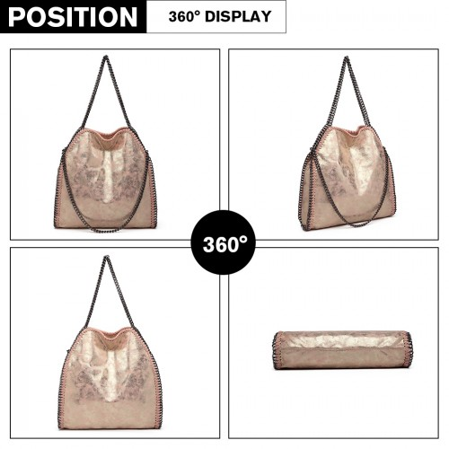Miss Lulu Metallic Effect Chain Tote Bag - Pink | Stylish & Versatile Handbag