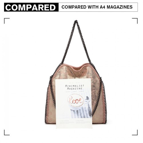 Miss Lulu Metallic Effect Chain Tote Bag - Pink | Stylish & Versatile Handbag