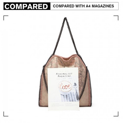 Miss Lulu Metallic Effect Chain Tote Bag - Pink | Stylish & Versatile Handbag