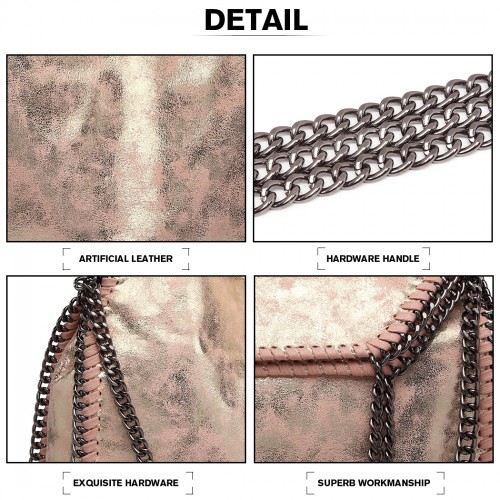 Miss Lulu Metallic Effect Chain Tote Bag - Pink | Stylish & Versatile Handbag