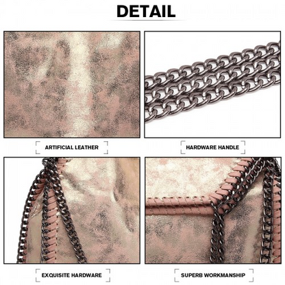Miss Lulu Metallic Effect Chain Tote Bag - Pink | Stylish & Versatile Handbag