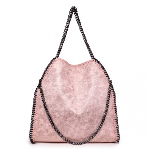 Miss Lulu Metallic Effect Chain Tote Bag - Nude | Stylish & Versatile Handbag