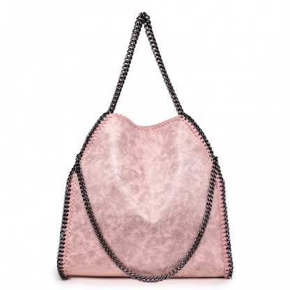 Miss Lulu Metallic Effect Chain Tote Bag - Nude | Stylish & Versatile Handbag