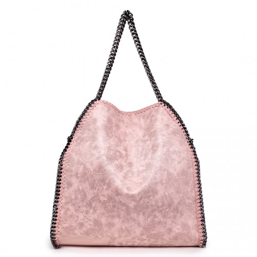 Miss Lulu Metallic Effect Chain Tote Bag - Nude | Stylish & Versatile Handbag
