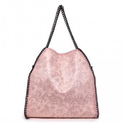 Miss Lulu Metallic Effect Chain Tote Bag - Nude | Stylish & Versatile Handbag