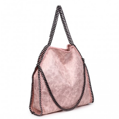 Miss Lulu Metallic Effect Chain Tote Bag - Nude | Stylish & Versatile Handbag