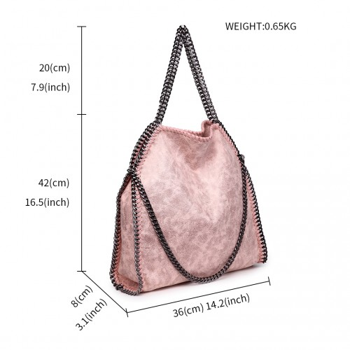 Miss Lulu Metallic Effect Chain Tote Bag - Nude | Stylish & Versatile Handbag