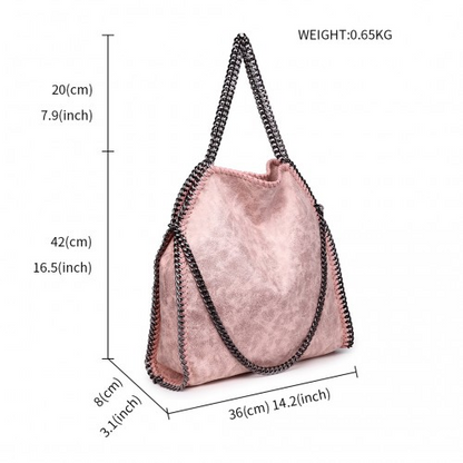 Miss Lulu Metallic Effect Chain Tote Bag - Nude | Stylish & Versatile Handbag