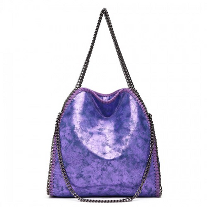 Miss Lulu Metallic Effect Chain Tote Bag - Purple | Stylish & Versatile Handbag