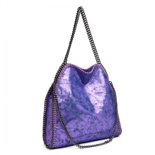 Miss Lulu Metallic Effect Chain Tote Bag - Purple | Stylish & Versatile Handbag