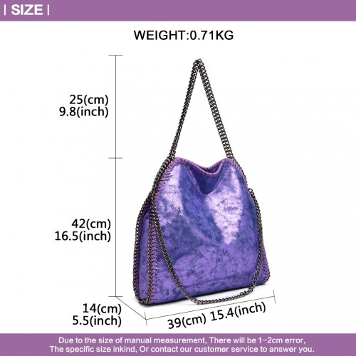 Miss Lulu Metallic Effect Chain Tote Bag - Purple | Stylish & Versatile Handbag