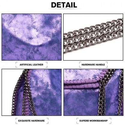 Miss Lulu Metallic Effect Chain Tote Bag - Purple | Stylish & Versatile Handbag